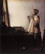 VERMEER VAN DELFT, Jan Woman with a Pearl Necklace wer oil painting on canvas
